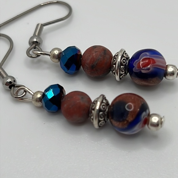 Sandstone & Red Turquoise Earrings. - Picture 5 of 7